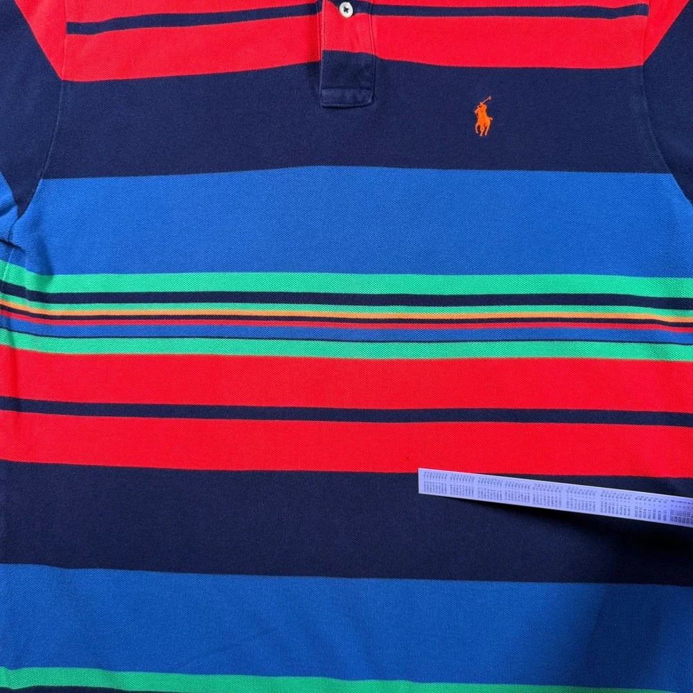 Polo Ralph Lauren Polo Shirt Mens L Multi Color Striped Short Sleeve Cotton